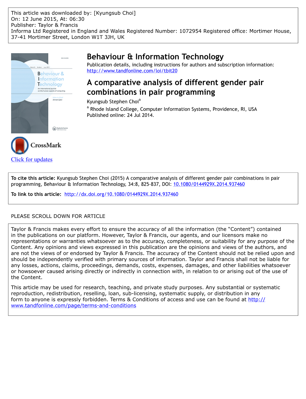 A Comparative Analysis of Different Gender Pair Combinations in Pair