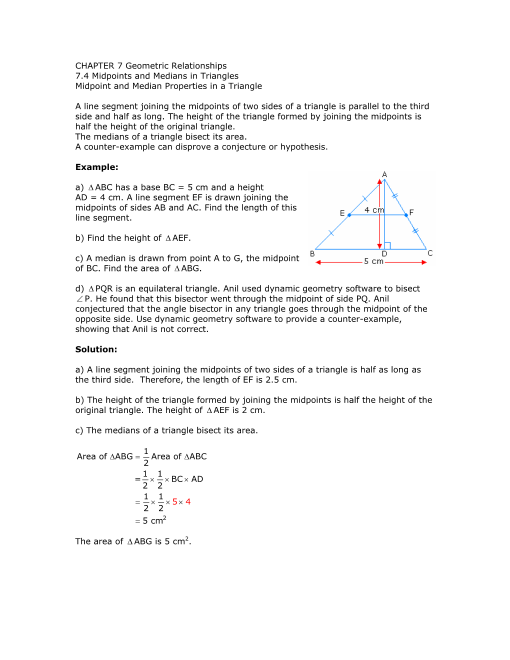 Midpoint and Median Properties in a Triangle