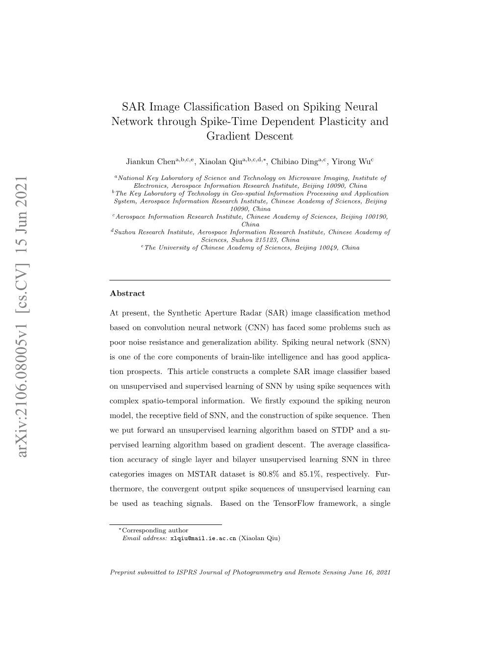 SAR Image Classification Based on Spiking Neural Network