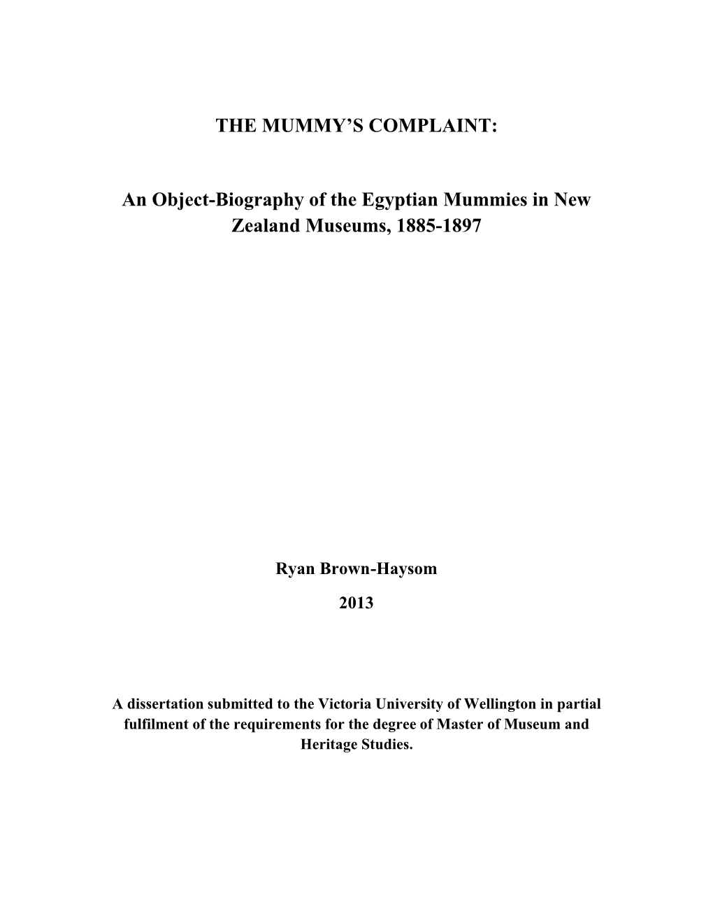 An Object-Biography of the Egyptian Mummies in New Zealand Museums, 1885-1897