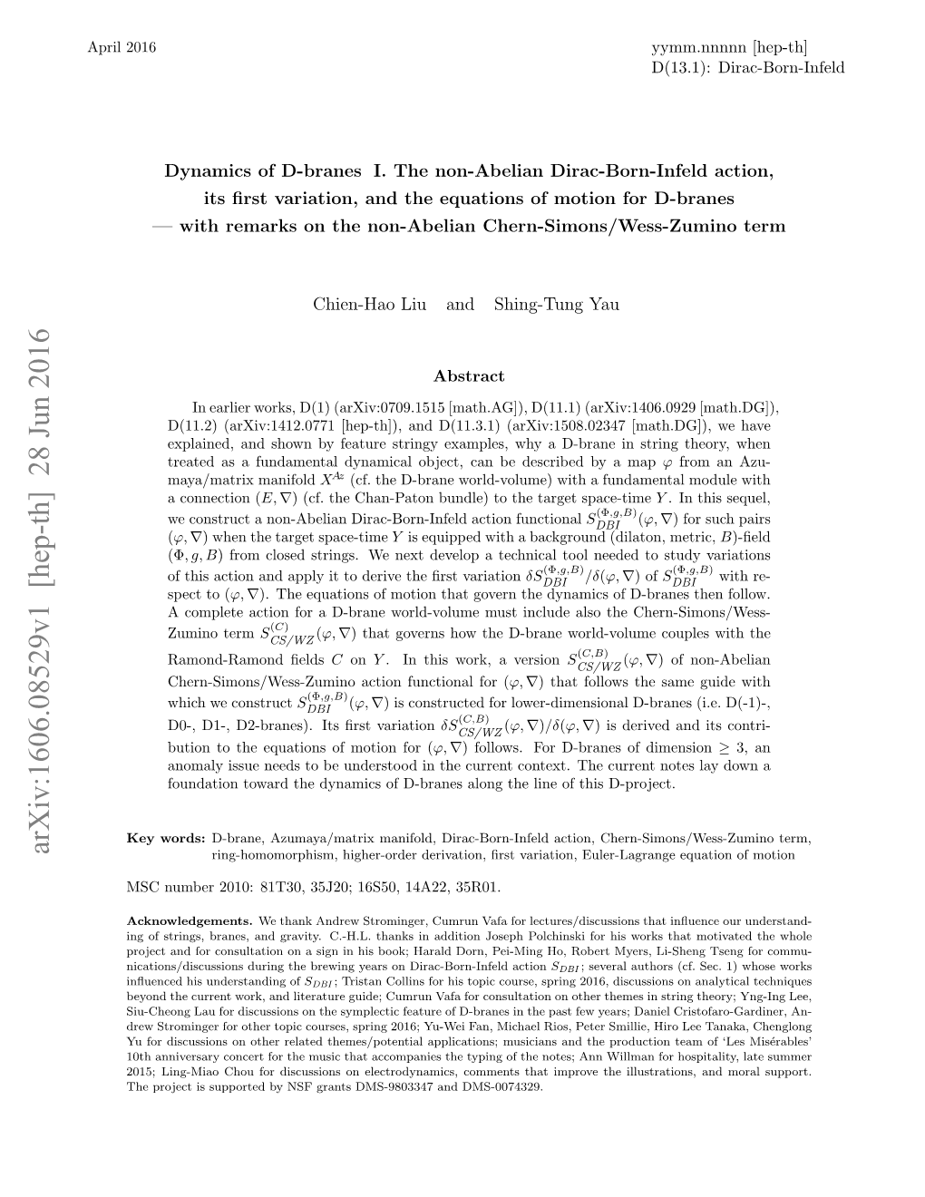 Arxiv:1606.08529V1 [Hep-Th] 28 Jun 2016 Ring-Homomorphism, Higher-Order Derivation, ﬁrst Variation, Euler-Lagrange Equation of Motion