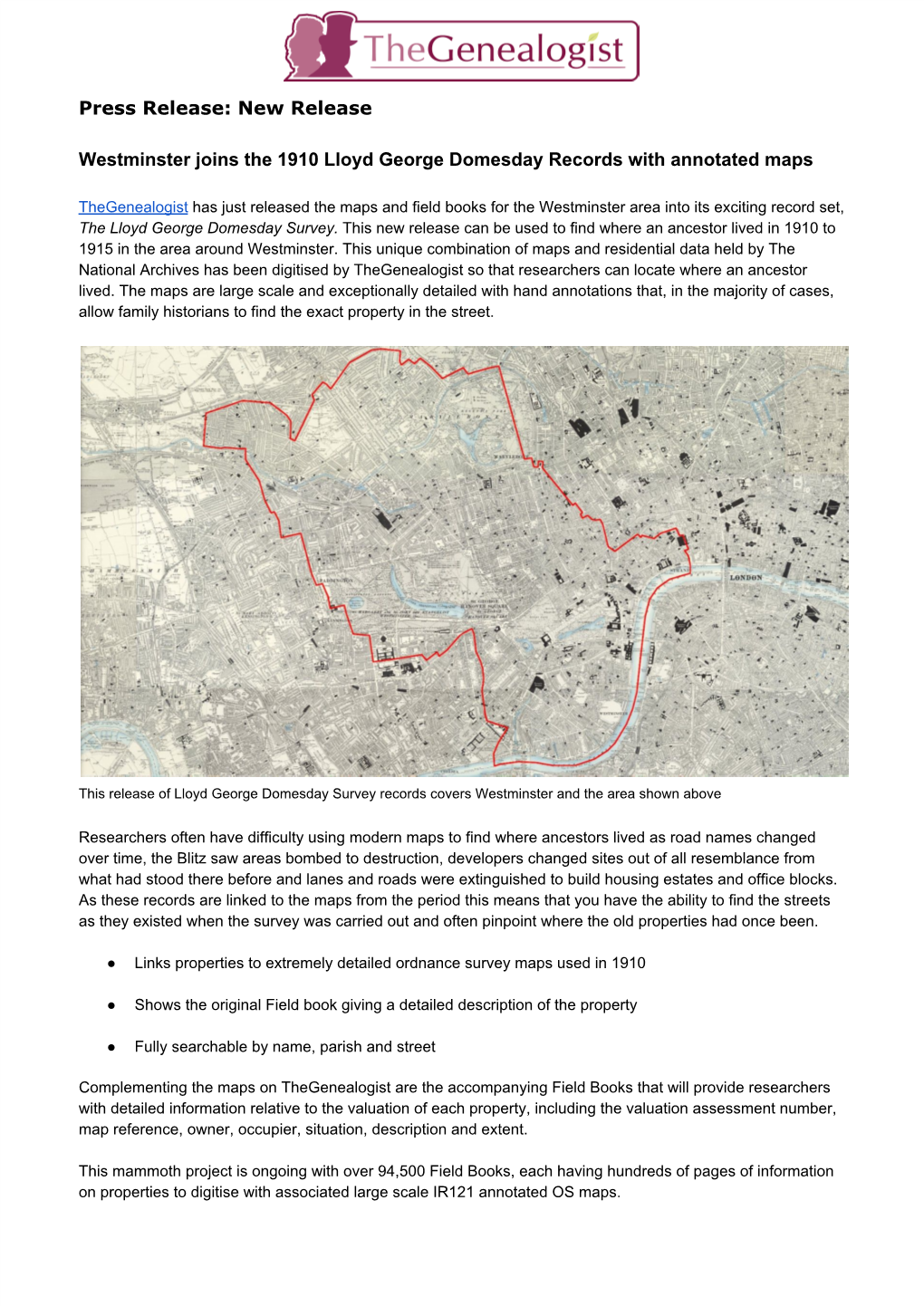 New Release Westminster Joins the 1910 Lloyd George Domesday Records with Annotated Maps