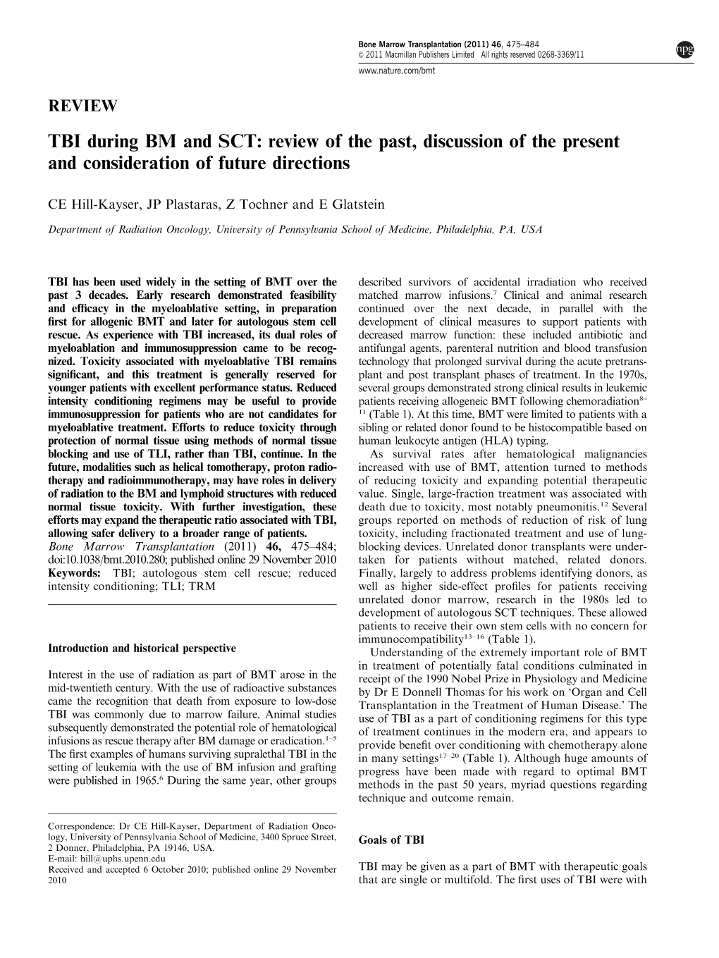 TBI During BM and SCT: Review of the Past, Discussion of the Present and Consideration of Future Directions