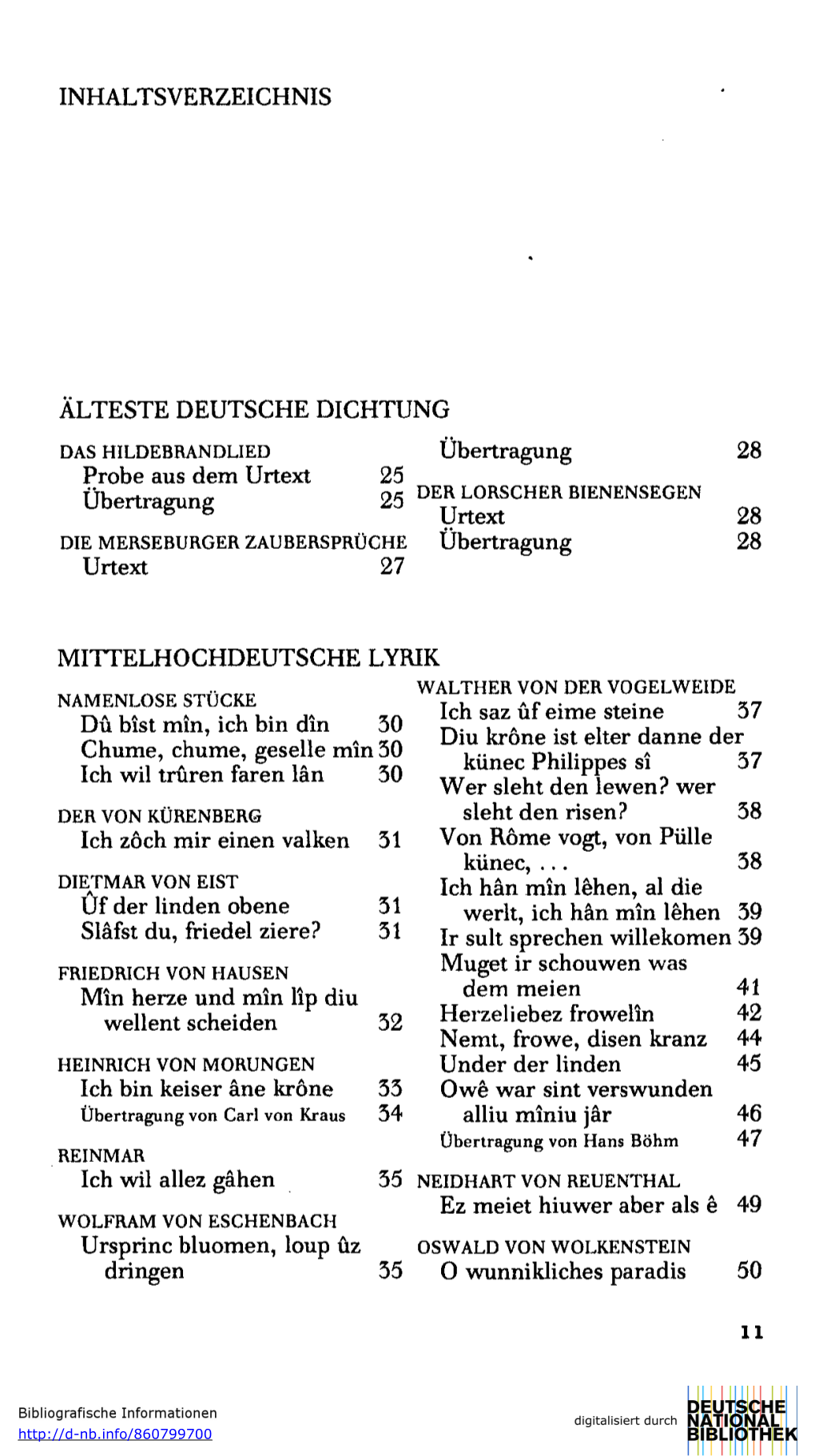 Inhaltsverzeichnis Älteste Deutsche Dichtung