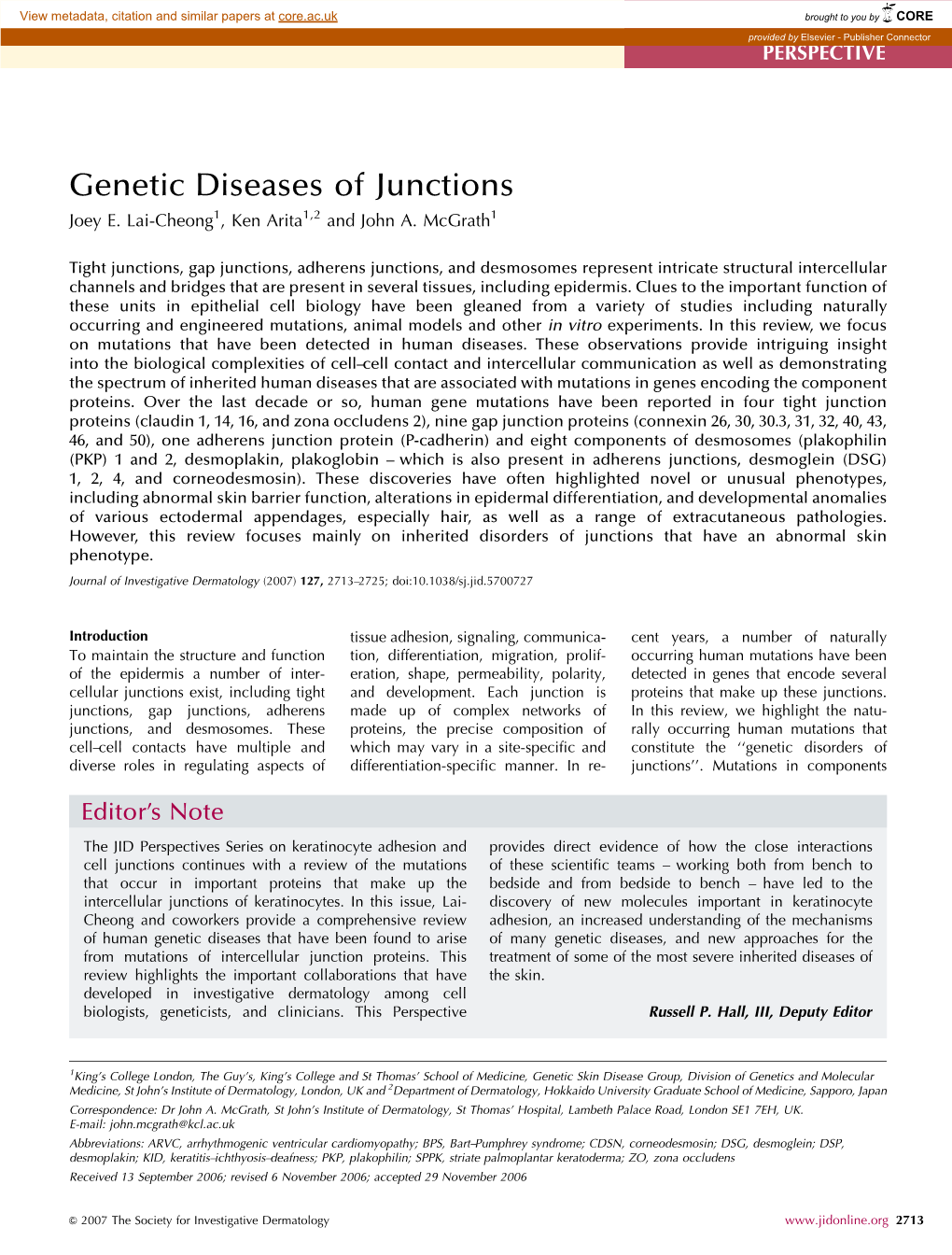 Genetic Diseases of Junctions Joey E