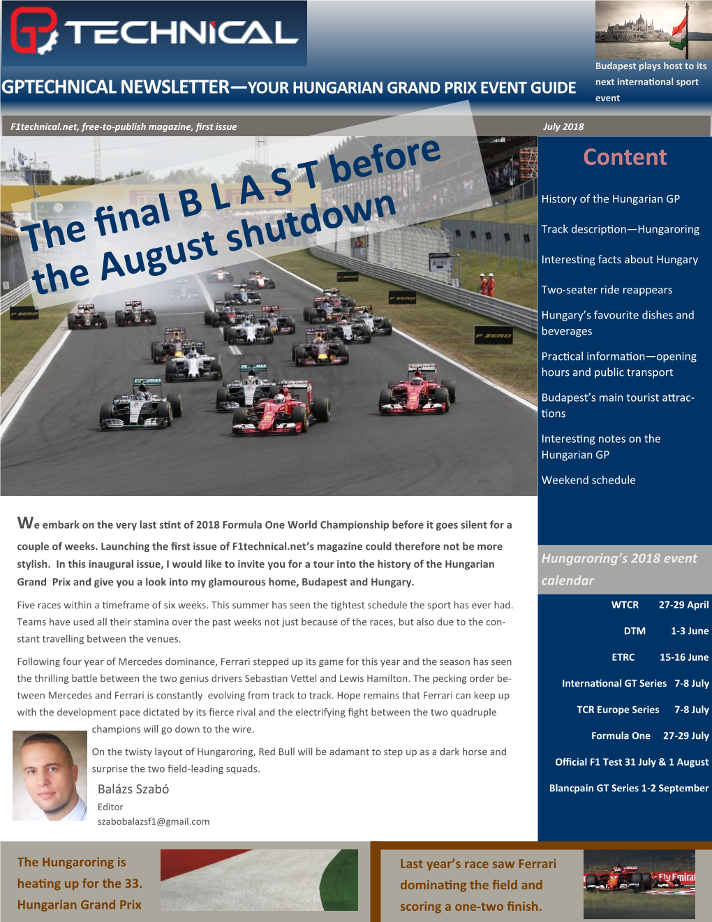 GPTECHNICAL NEWSLETTER—YOUR HUNGARIAN GRAND PRIX EVENT GUIDE Next International Sport Event