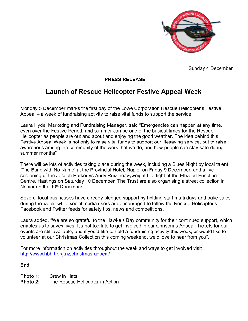 Launch of Rescue Helicopter Festive Appeal Week