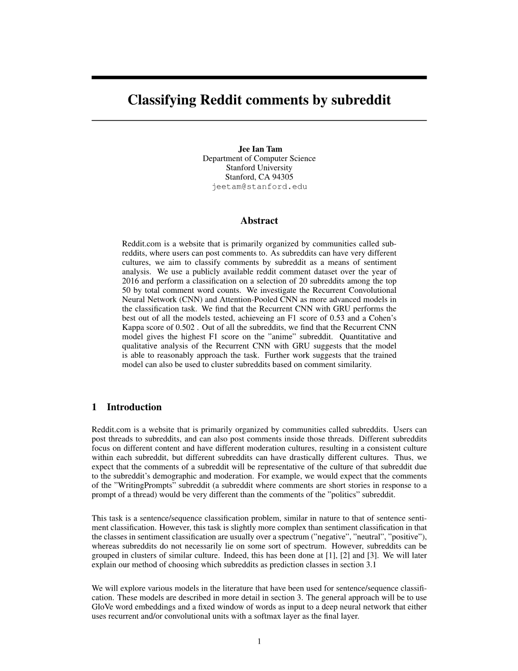 Classifying Reddit Comments by Subreddit