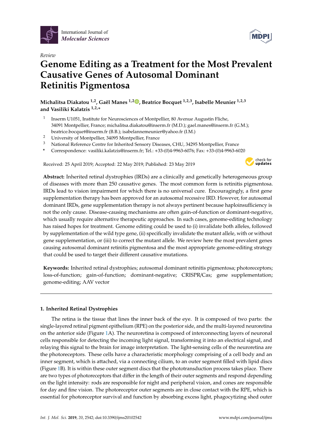 Genome Editing As a Treatment for the Most Prevalent Causative Genes of Autosomal Dominant Retinitis Pigmentosa