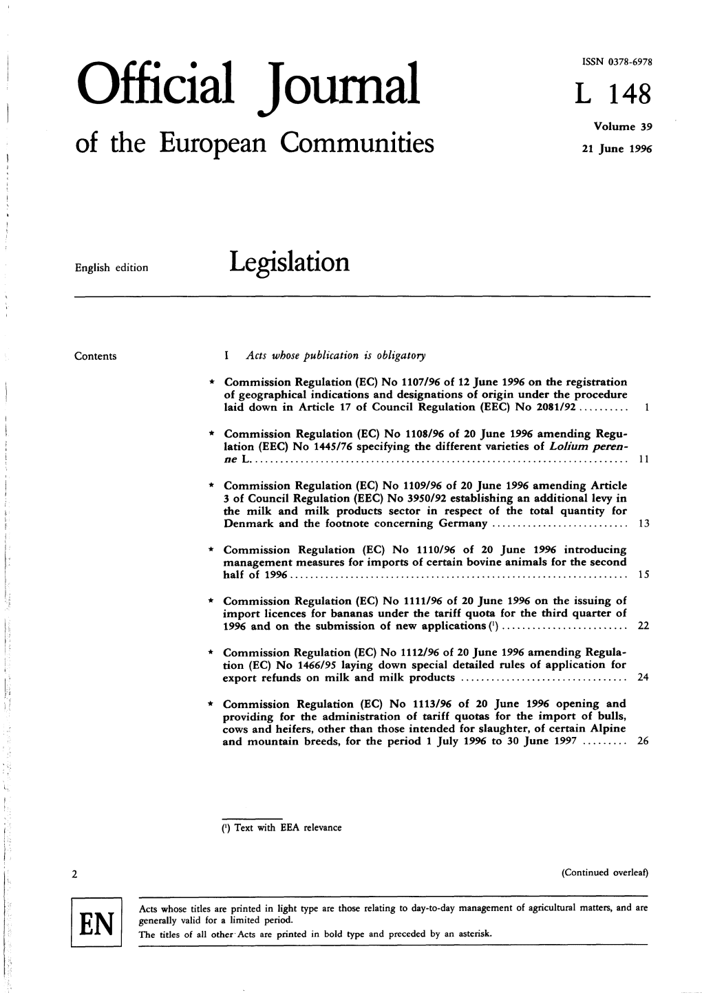Official Journal L 148 Volume 39 of the European Communities 21 June 1996