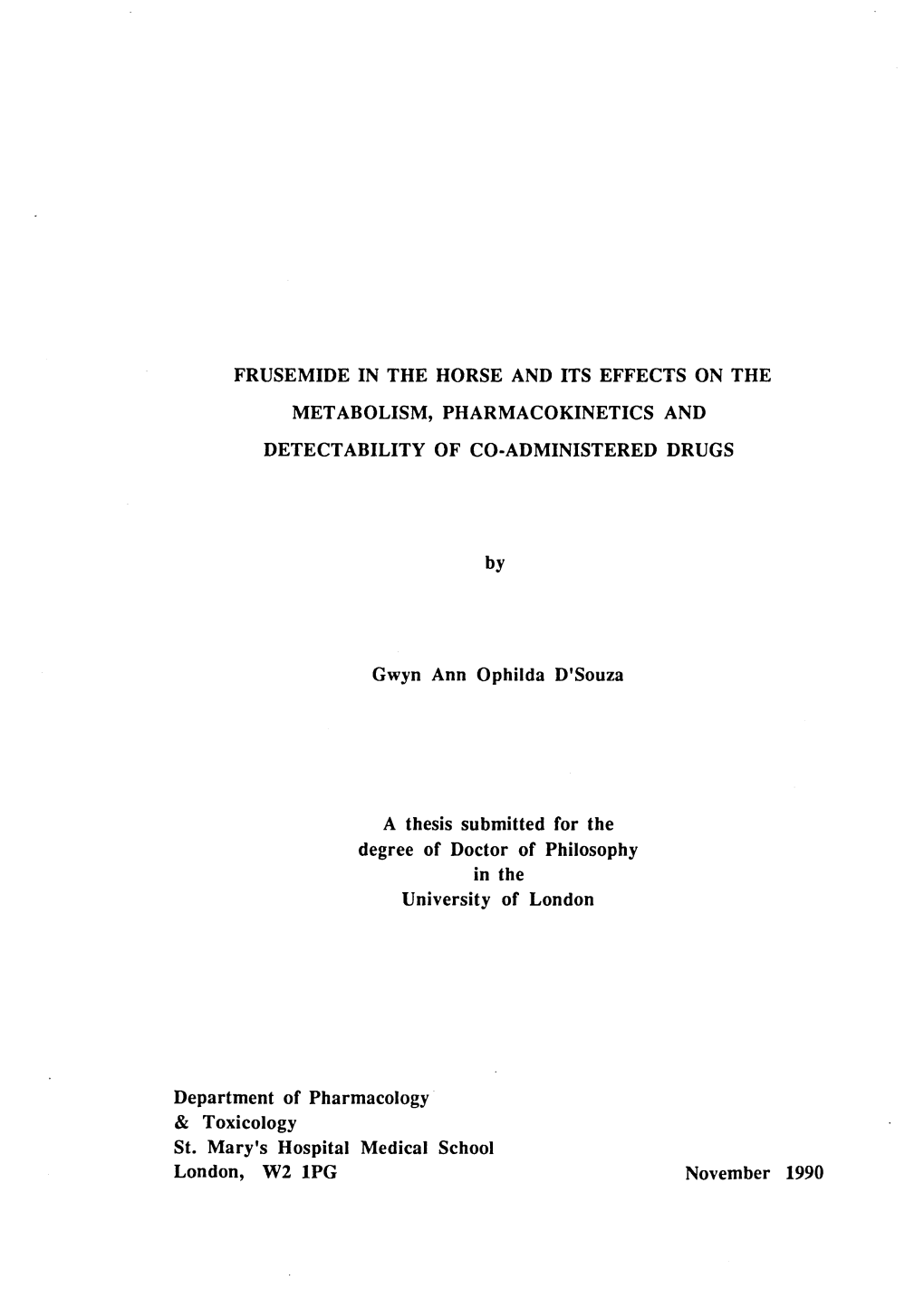 Frusemide in the Horse and Its Effects on the Metabolism