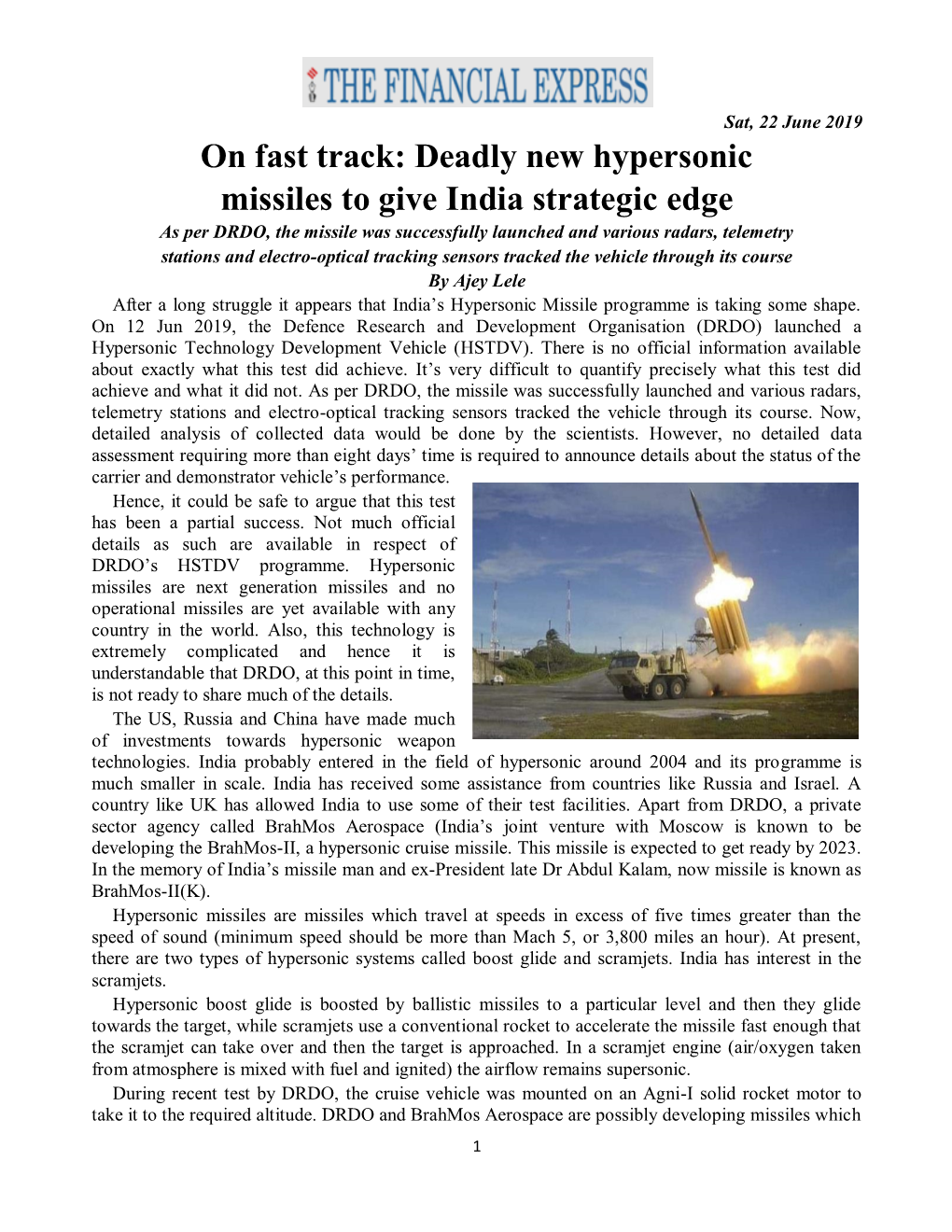 On Fast Track: Deadly New Hypersonic Missiles to Give India Strategic Edge