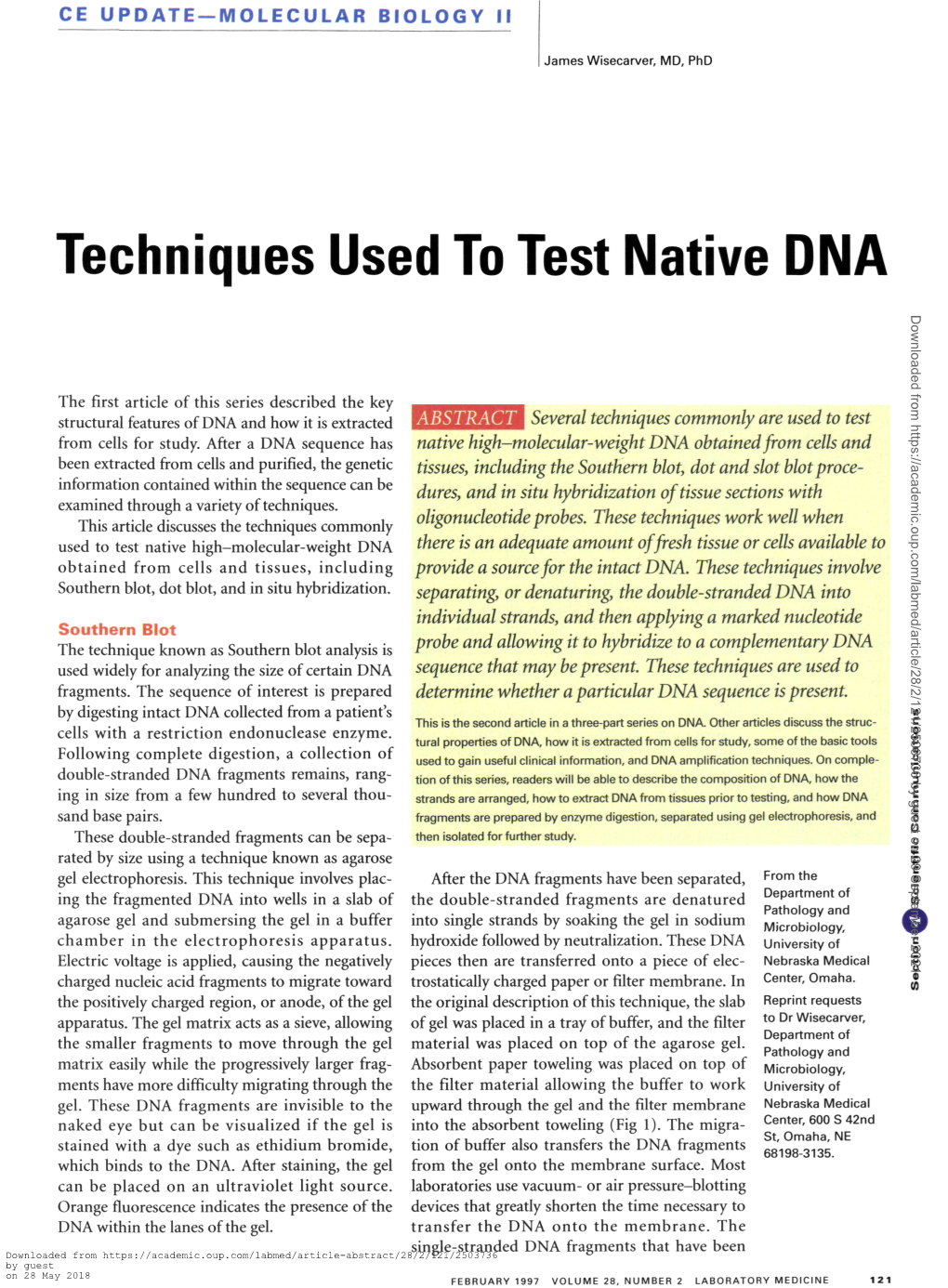 Techniques Used to Test Native DNA Downloaded from by Guest on 29 September 2021