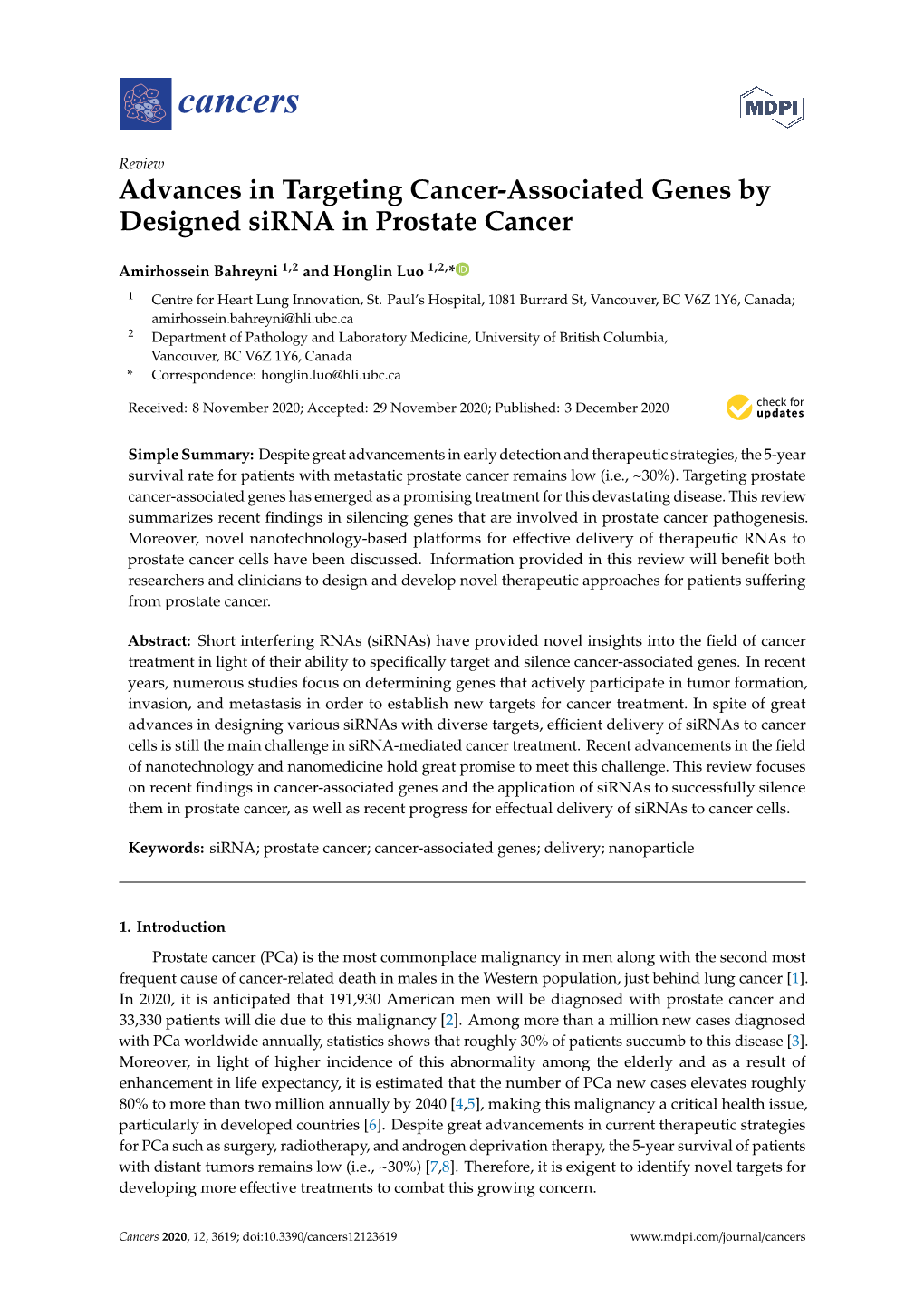 Advances in Targeting Cancer-Associated Genes by Designed Sirna in Prostate Cancer
