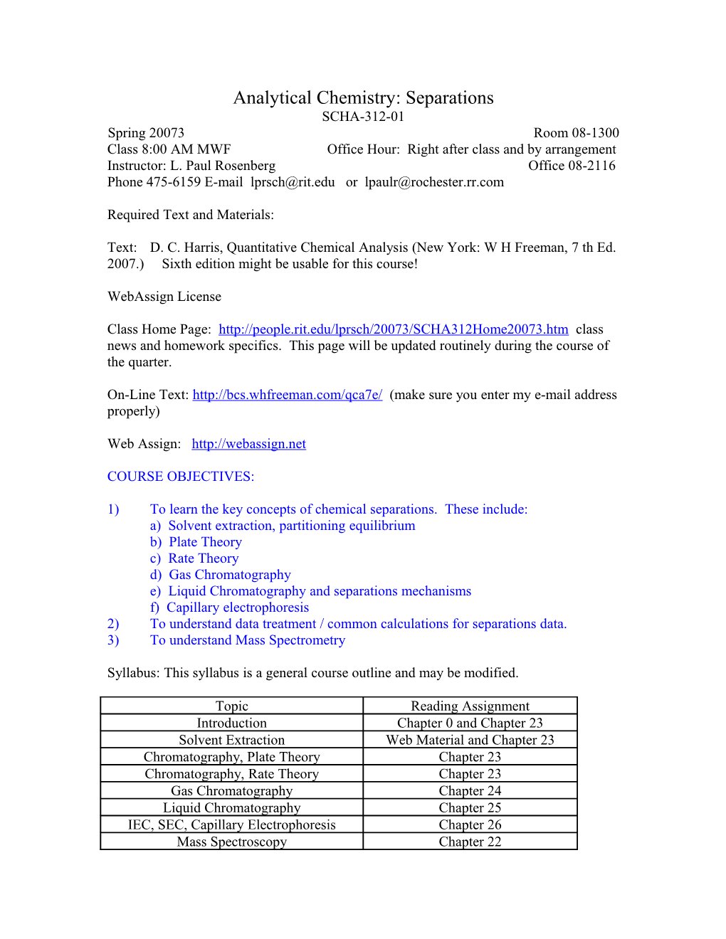 Analytical Chemistry: Separations