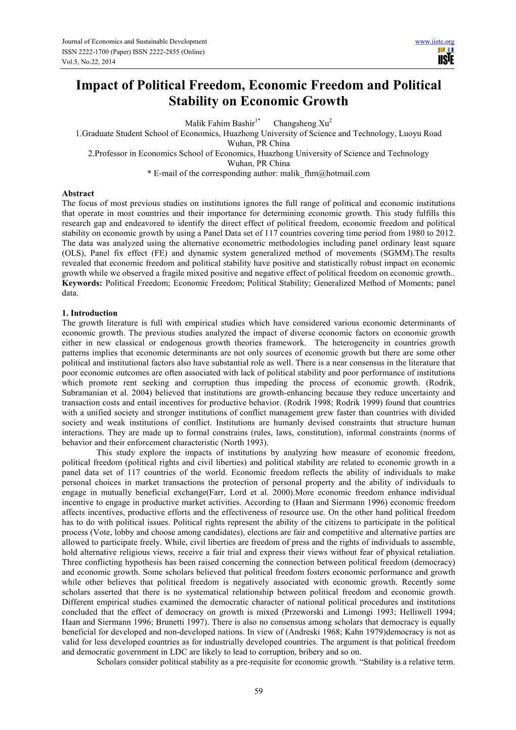 Impact of Political Freedom, Economic Freedom and Political Stability on Economic Growth