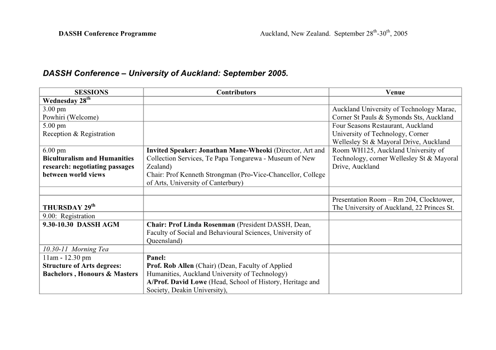 DASSH Conference – University of Auckland: September 2005