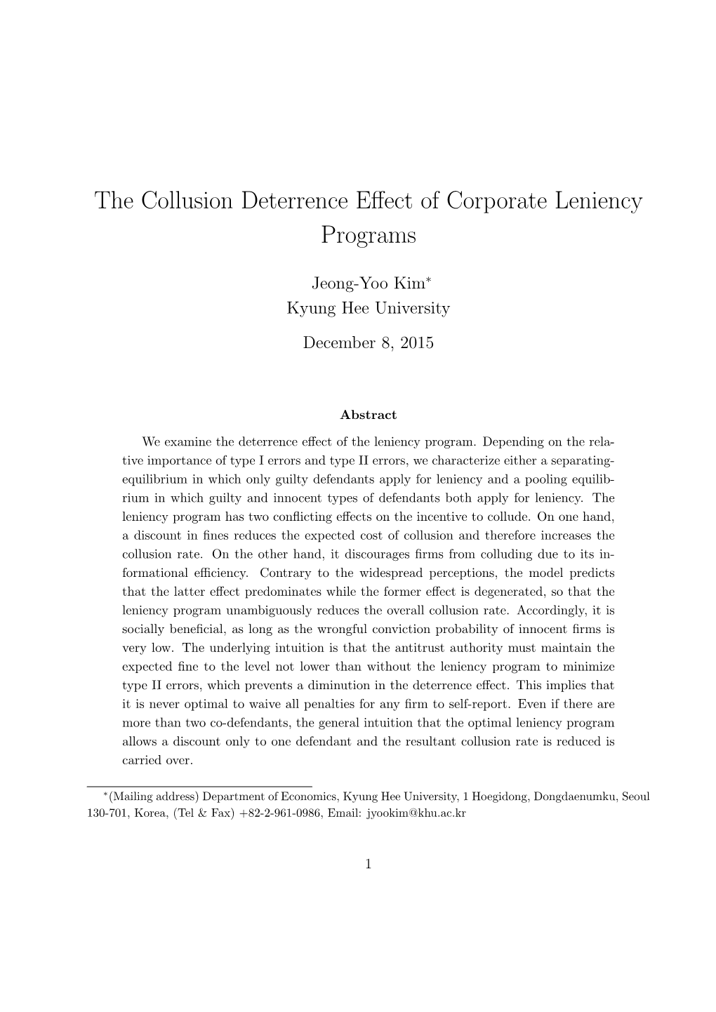 The Collusion Deterrence Effect of Corporate Leniency Programs