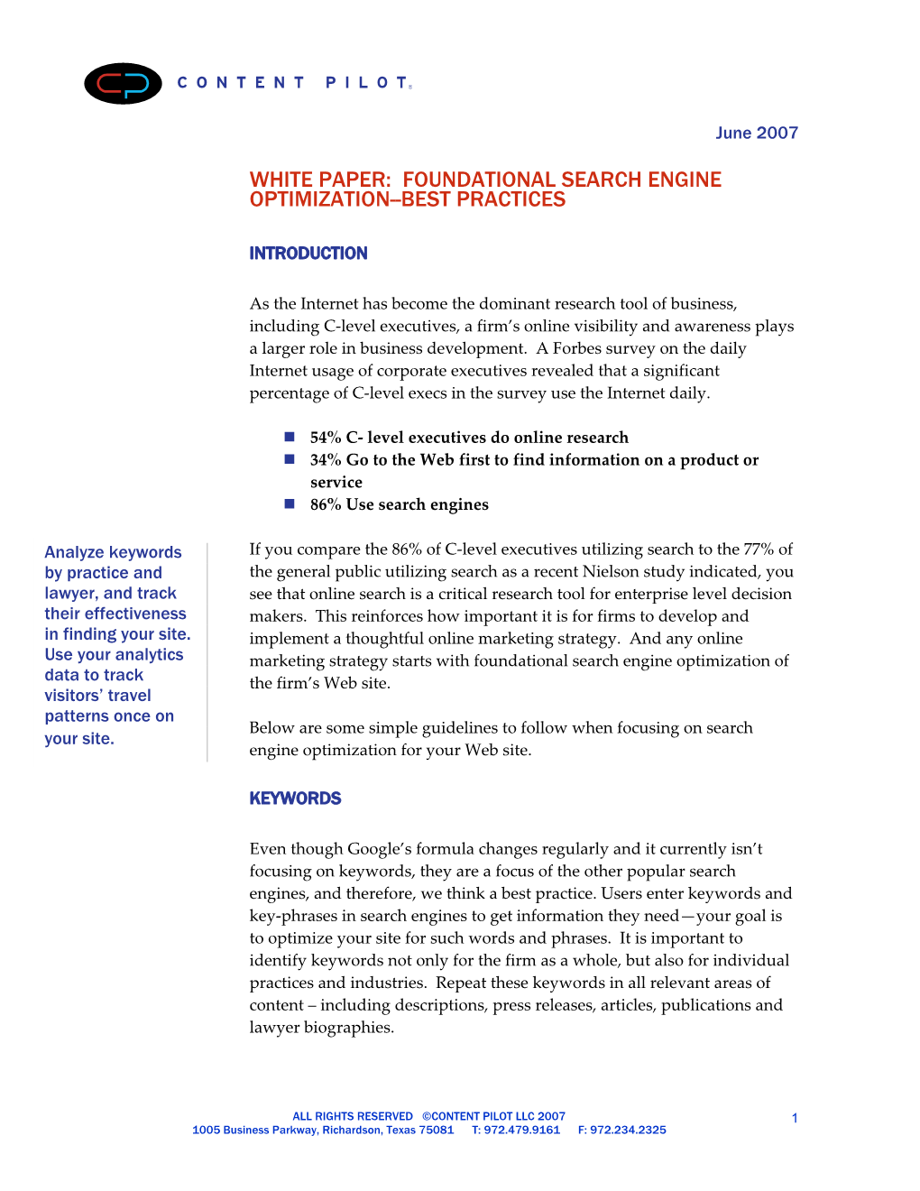 White Paper: Foundational Search Engine Optimization--Best Practices