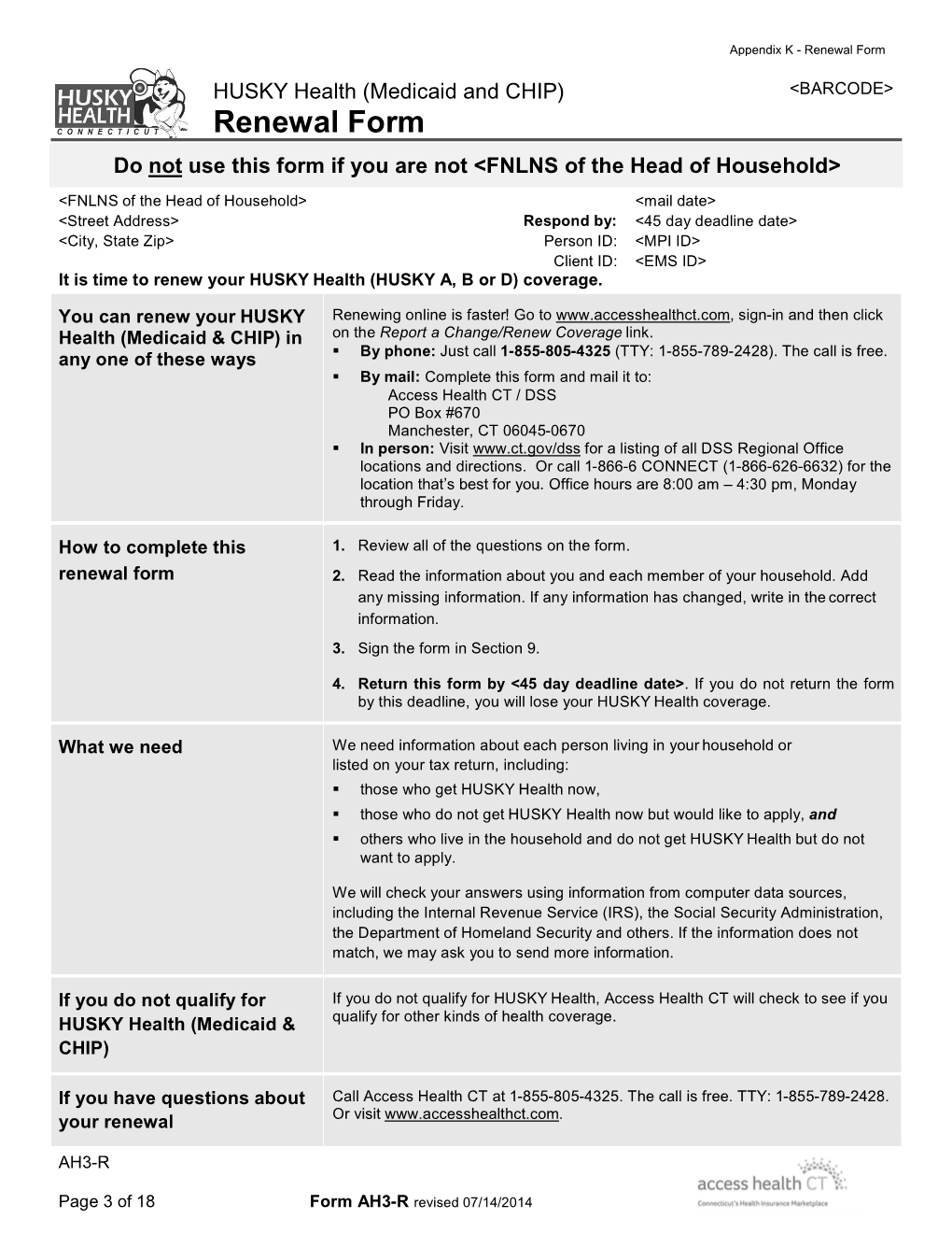 Appendix K - Renewal Form