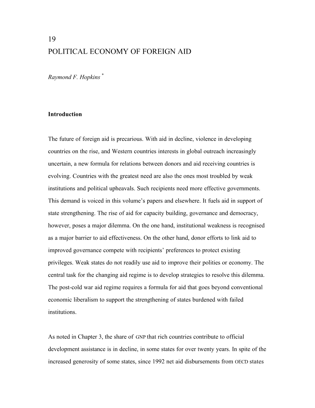 19 Political Economy of Foreign Aid