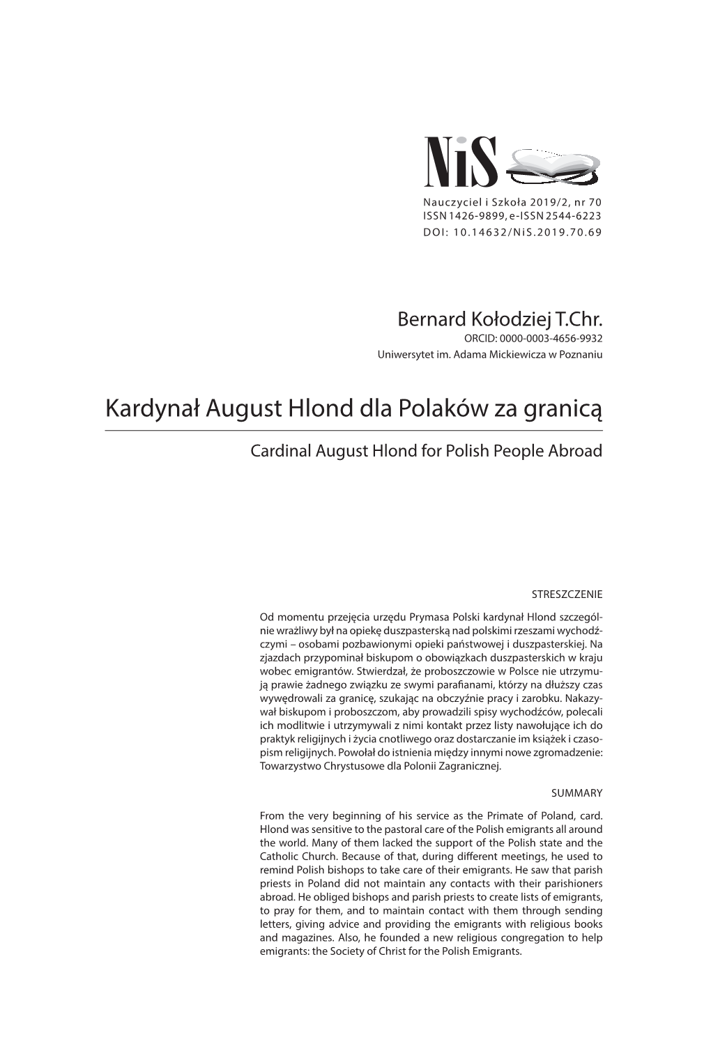 Kardynał August Hlond Dla Polaków Za Granicą