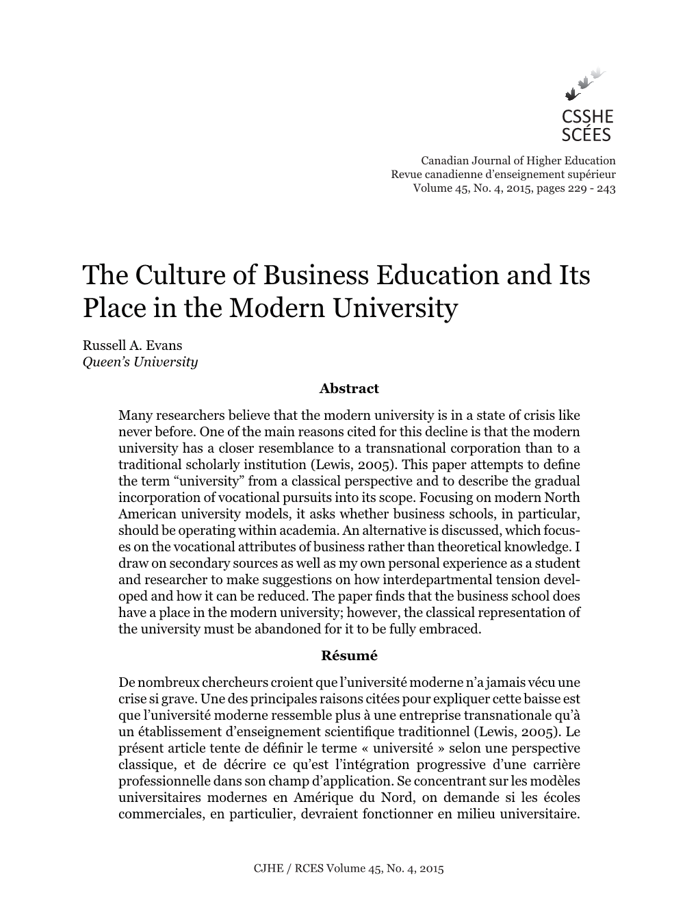 The Culture of Business Education and Its Place in the Modern University