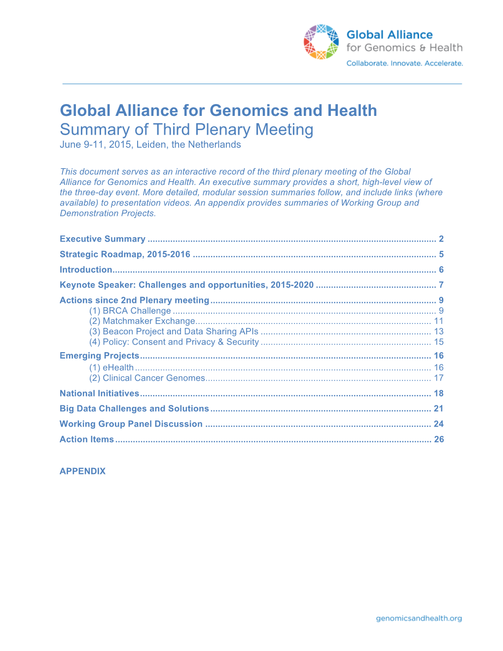 Global Alliance 3Rd Plenary Meeting