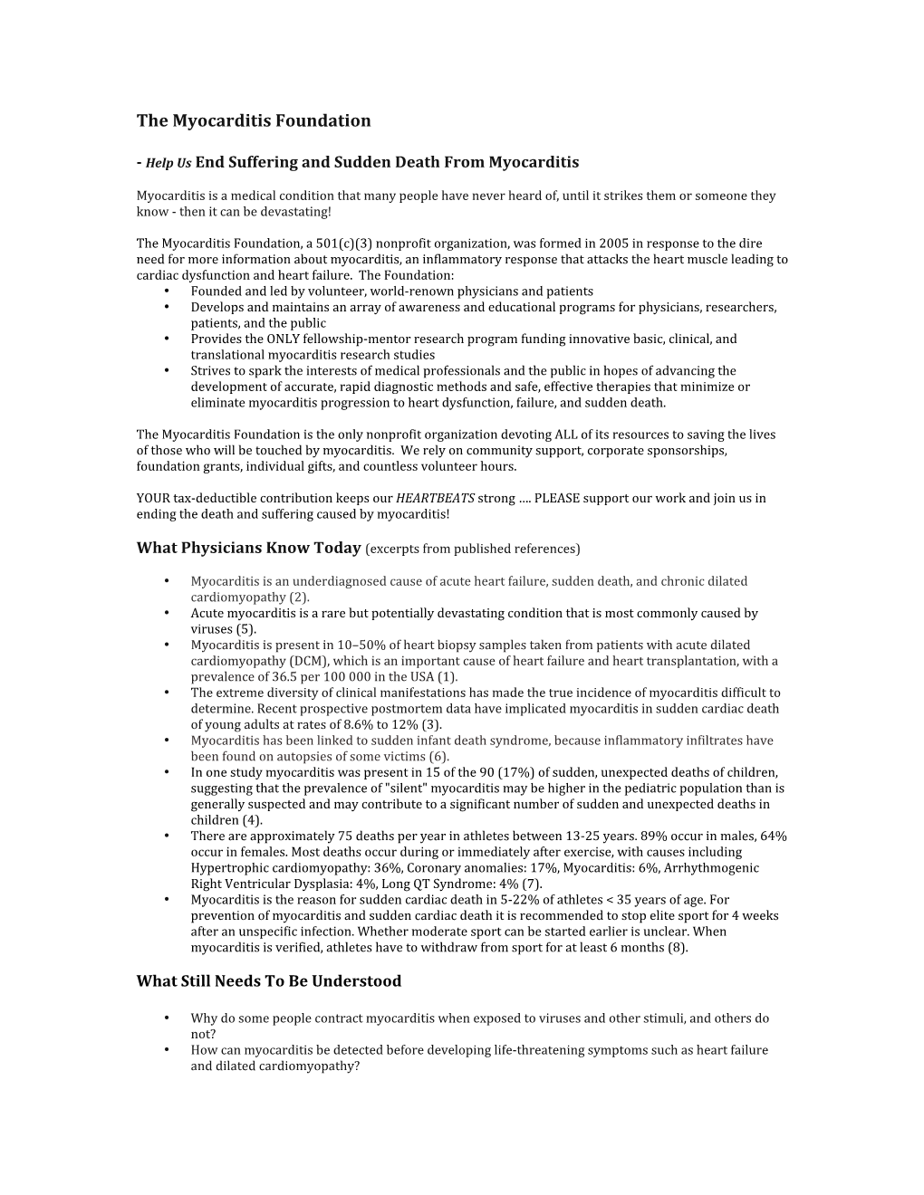 Myocarditis and Sudden Death Fact Sheet