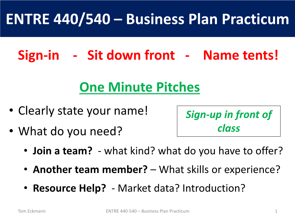 ENTRE 440/540 – Business Plan Practicum