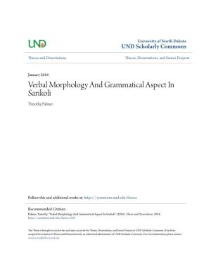 Verbal Morphology and Grammatical Aspect in Sarikoli Timothy Palmer