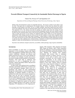 Towards Efficient Transport Connectivity for Sustainable Market Patronage in Nigeria