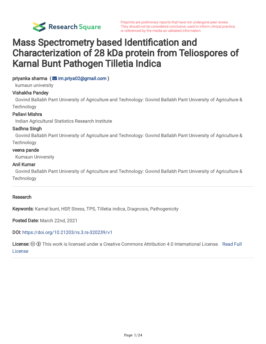 Mass Spectrometry Based Identi Cation and Characterization of 28