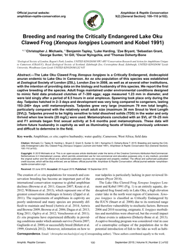 Breeding and Rearing the Critically Endangered Lake Oku Clawed Frog (Xenopus Longipes Loumont and Kobel 1991)