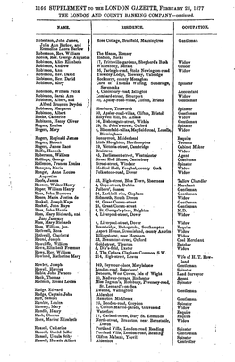 1166 SUPPLEMENT to the LONDON GAZETTE, FEBRUARY 28, 1877 the LONDON and COUNTY BANKING COMPANY—Continued