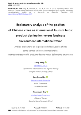 Exploratory Analysis of the Position of Chinese Cities As International Tourism Hubs: Product Destination Versus Business Environment Internationalization