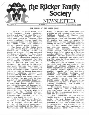 Tfanjily Sociefy •Bl NEWSLETTER Volume 7 Number 3 September 1996 the ORDER of the WHITE LION Lewis M