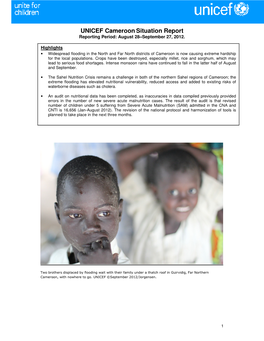 UNICEF Cameroon Situation Report Reporting Period: August 28–September 27, 2012