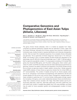 Comparative Genomics and Phylogenomics of East Asian Tulips (Amana, Liliaceae)