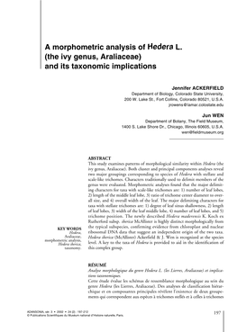 A Morphometric Analysis of Hedera L. (The Ivy Genus, Araliaceae) and Its Taxonomic Implications