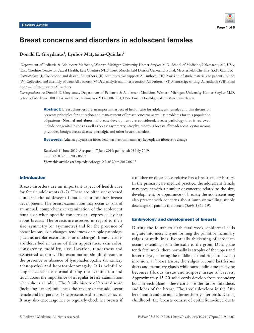 Breast Concerns and Disorders in Adolescent Females