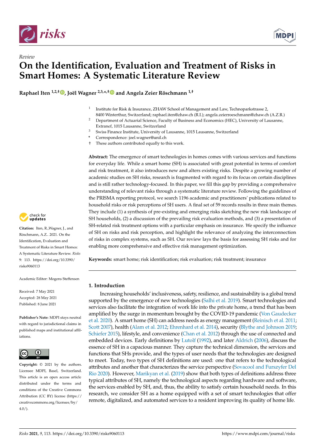 On the Identification, Evaluation and Treatment of Risks in Smart Homes