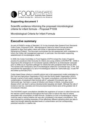 Proposal P1039 Microbiological Criteria for Infant Formula