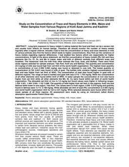 Study on the Concentration of Trace and Heavy Elements in Milk, Maize and Water Samples from Various Regions of Kotli Azad Jammu and Kashmir M