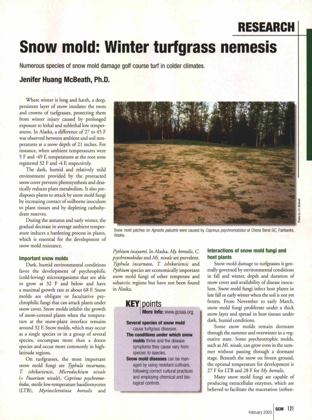 Snow Mold: Winter Turfgrass Nemesis Numerous Species of Snow Mold Damage Golf Course Turf in Colder Climates