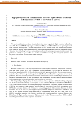 Hypogravity Research and Educational Parabolic Flight Activities Conducted 3 in Barcelona: a New Hub of Innovation in Europe