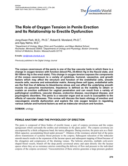 The Role of Oxygen Tension in Penile Erection and Its Relationship to Erectile Dysfunction