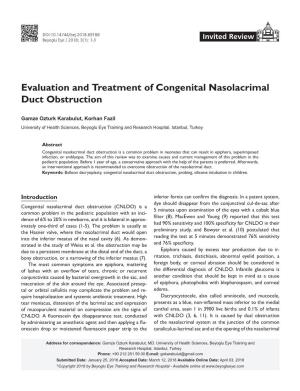 Evaluation and Treatment of Congenital Nasolacrimal Duct Obstruction