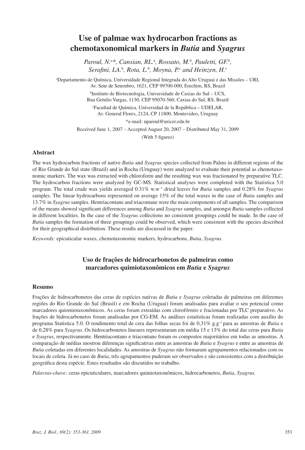 Use of Palmae Wax Hydrocarbon Fractions As Chemotaxonomical