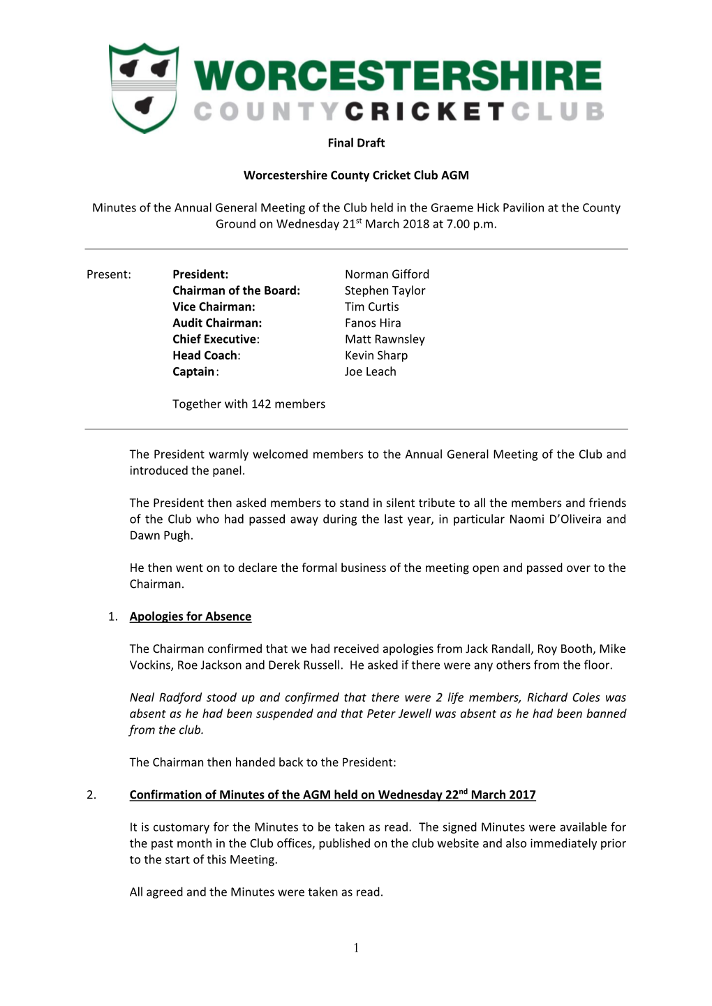 Worcestershire County Cricket Club AGM